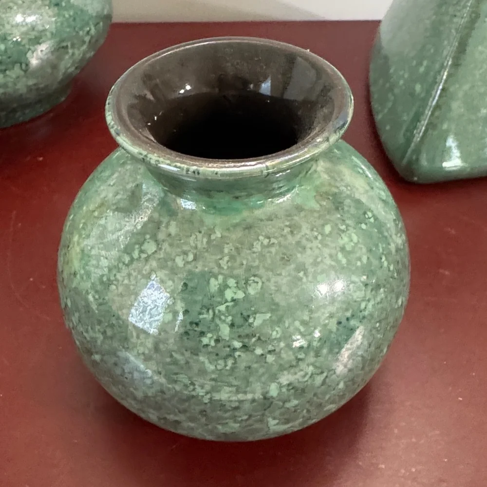 Vintage VEB Haldensleben Vases Qualitats Keramik Germany Carstens Green Set Of 3